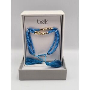 Belk Beaded Bracelet Set Blue Gold Tassels Adjustable Layered Boho Jewelry
